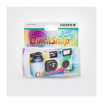 Vienkartinis fotoaparatas su blykste Fujifilm Quicksnap Flash — 135 mm (32 mm židinys), 1/100 s užraktas, įmontuota blykstė, Juoda