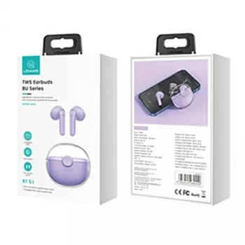 USAMS Bluetooth ausinės 5.1 TWS belaidės ausinės su lietimosi valdymu, apsauga nuo vandens, triukšmo slopinimu (violetinė)