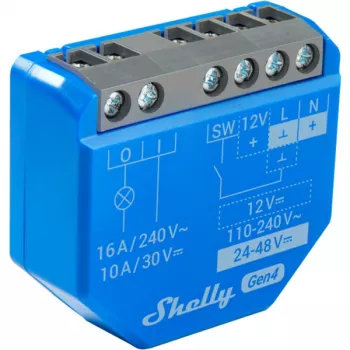 Išmanusis jungiklis Shelly 1 Gen4, belaidis, 240 V AC, Bluetooth 5.0/Wi‑Fi/ZigBee, plastikinis korpusas, 42×16×37 mm, 2 vnt. pakuotė
