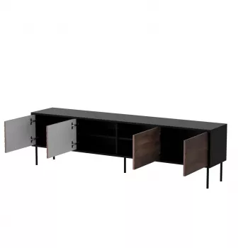TV spintelė Cama Meble CORTINA 4D 200x40x55 cm, juodas viršus, riešutmedžio fasadai