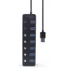 USB šakotuvas Gembird UHB-U3P7P-01, 7 prievadų USB 3.2 Gen 1 (Type-A), 0,24 m laidas, juodas