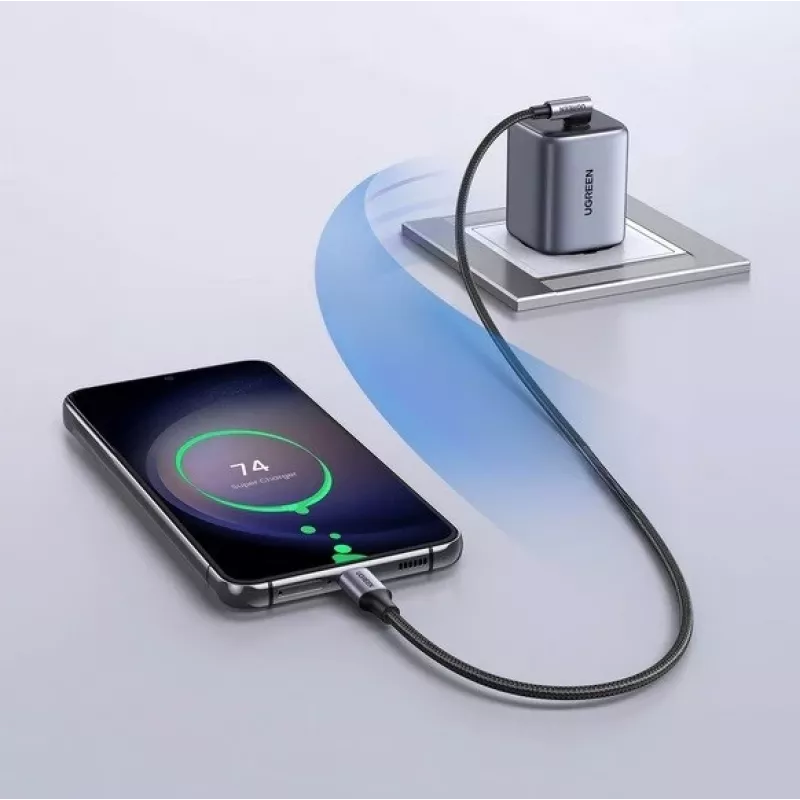 Ugreen USB-C (tiesus) / USB-C (kampuotas) PD QC 60W 3A 0.5m US255 (pilka)