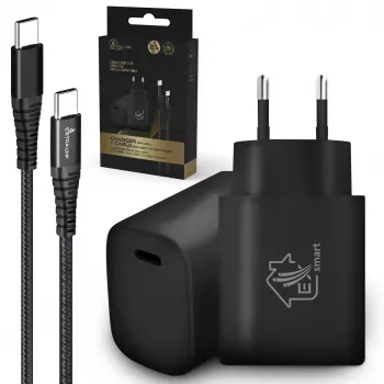 Smart Life USB Type-C į Type-C rinkinys, 200cm, juodas + 18W PD3.0 įkroviklis, juodas