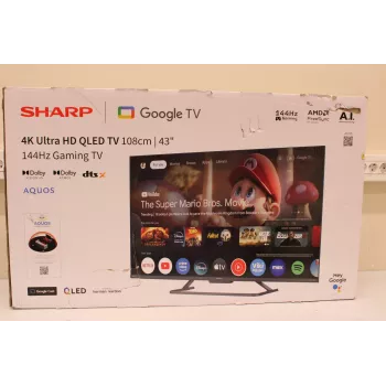 Smart TV Sharp 43HR7265E 43 colių (108 cm) 4K UHD LED, Google TV, Wi-Fi, HDMI/USB/RJ45 – Juoda – Pažeista pakuotė