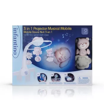 Muzikinė dėžutė kūdikiams B-kids 3in1 Infantino 150302050 — pudrinė rožinė, 3-in-1 raminantis žaislas