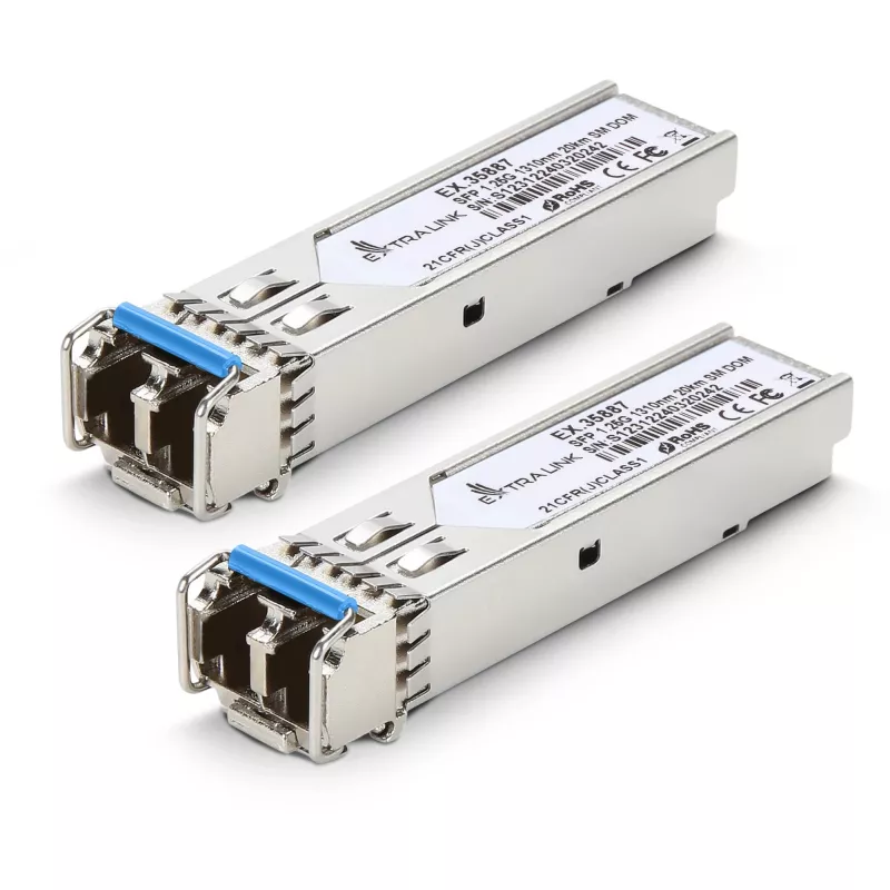 Extralink SFP 1.25G modulis 2 vnt., 1.25 Gbps, LC/UPC, 1310 nm, 20 km, vienmodis, DOM