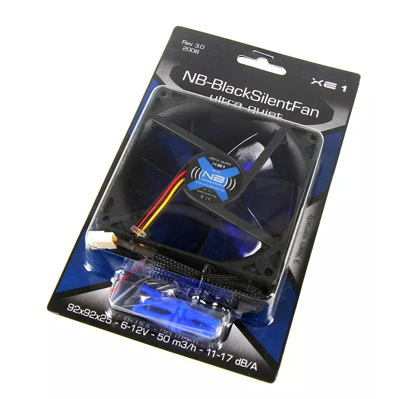 Kompiuterio korpuso ventiliatorius NoiseBlocker BlackSilentFan XE1 92 mm, 1500 RPM, 17 dB, 50 m³/h, 4 V, juodas