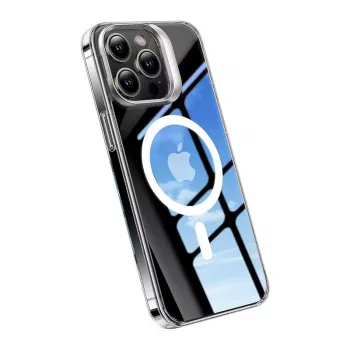 Dėklas Torras UPRO Lstand Clear-Mag, skirtas iPhone 15 Pro – permatomas magnetinis L-stovo dizainas