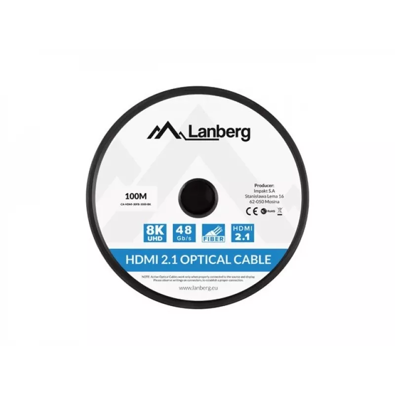 Lanberg CA-HDMI-30FB-1000-BK HDMI 2.1 aktyvus optinis kabelis 100 m juodas