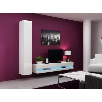 TV stovas cama meble VIGO NEW 30/180/40, baltas blizgus viršus, medžio drožlių plokštė, 1800×400×300 mm
