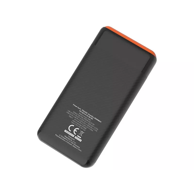 Nešiojamas įkroviklis TRACER EnerGen 20000 mAh, Power Delivery 20W, USB-C įvestis, 2×USB-A išėjimai, 3 įrenginių palaikymas, oranžinė