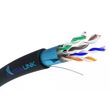 Tinklo kabelis Extralink vytos poros CAT5E FTP (F/UTP) V2 Outdoor 305 m juodas