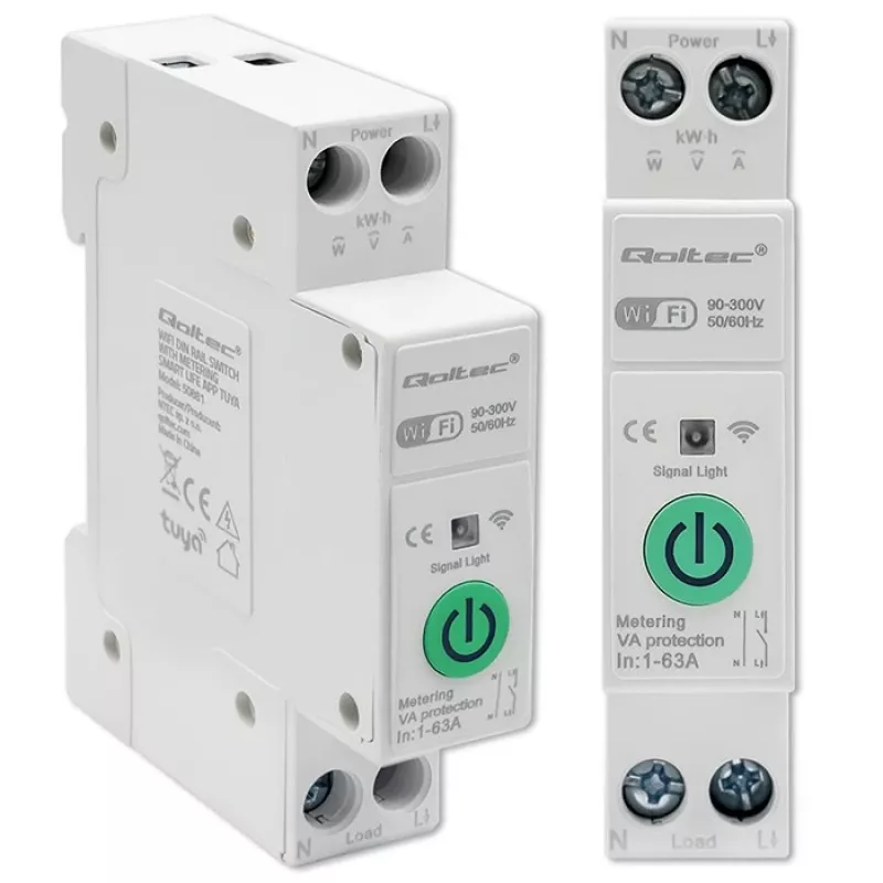 DIN-bėgio WiFi relė QOLTEC 50881 – tinklo perjungimo relė 63A elektros instaliacijai