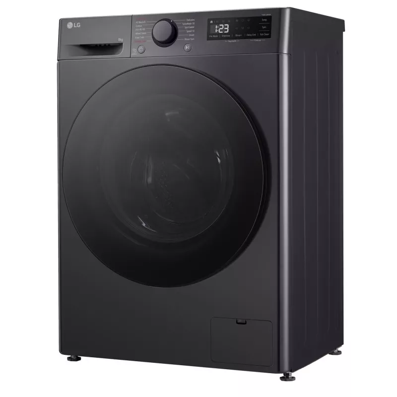 Skalbimo mašina LG F2WR508S2M – priekinė pakrova, 8 kg, 1200 aps./min., A energijos klasė, 60×48 cm, LED, vidurio juoda