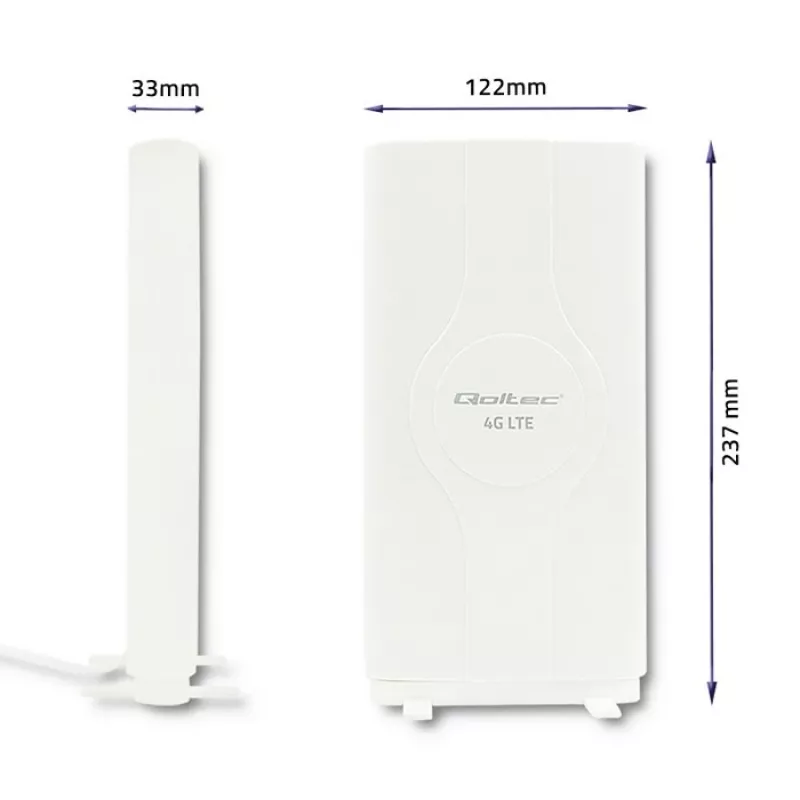 Qoltec 57013 aplinkui spinduliuojanti 4G LTE vidinė antena, 2x SMA, 0,6-2,7 GHz, 30 dBi, vertikali poliarizacija, 50 Ω, baltas ABS
