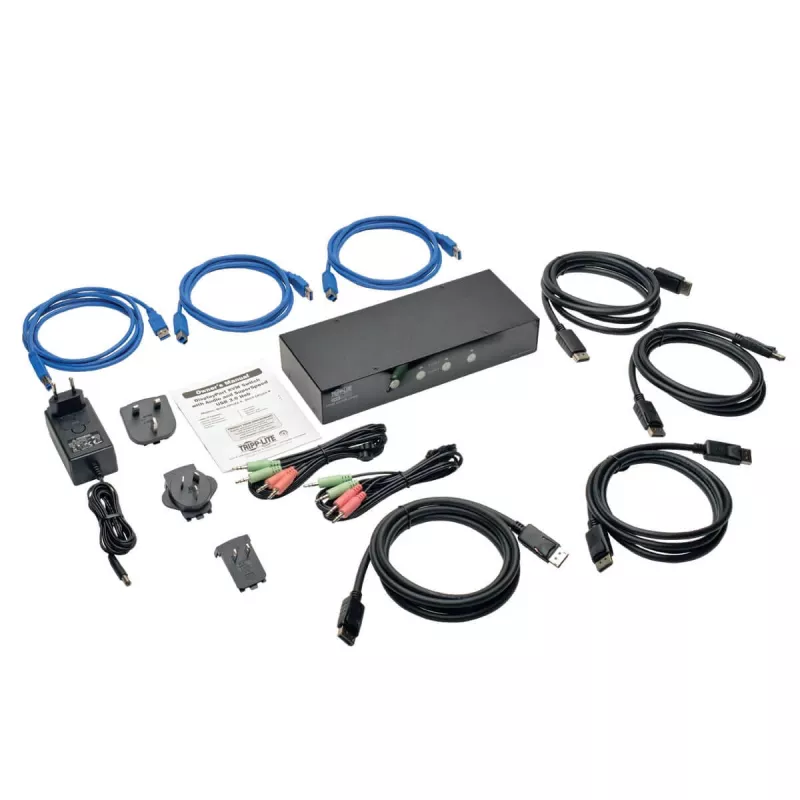 Eaton Tripp Lite 4 prievadų DisplayPort KVM jungiklis su garso kabeliais ir USB 3.0 SuperSpeed šakotuvu (B004-DPUA4-K)