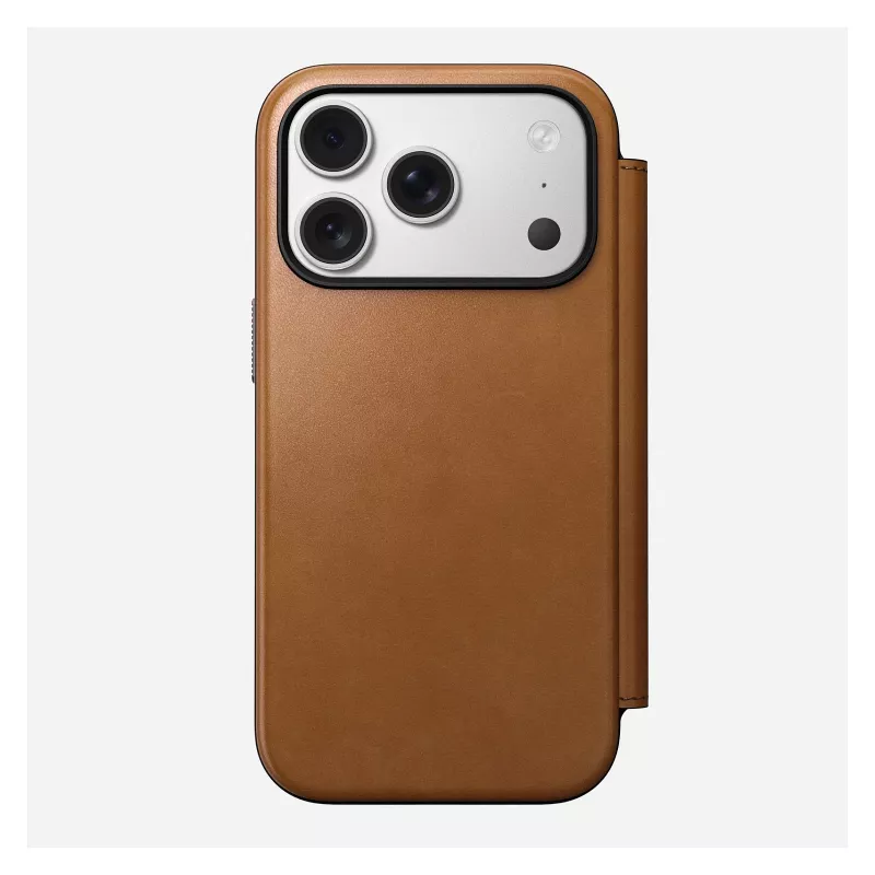 Nomad Modern Leather Folio dėklas iPhone 17 Pro, oda + aliuminis, 6,3 colio (16 cm), Tan, 3 kortelių kišenės