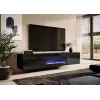 Spintelė televizoriui Cama Meble SLIDE 200K su elektriniu židiniu 200×40×37 cm blizgi juoda, MDF durys, medžio drožlių plokštės rėmas