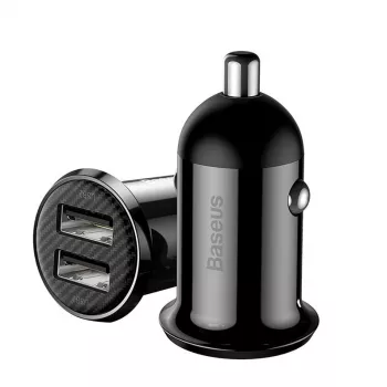 Automobilinis įkroviklis Baseus Gain Pro Universal Black — 2× USB 2.0, 2,4 A vienam prievadui, įėjimas 12–24 V, 5 V išėjimas