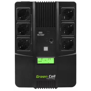 Nepertraukiamo maitinimo šaltinis Green Cell UPS06, Line-Interactive 600 VA (360 W), 6 AC lizdų, LCD, USB, RJ-45, 12 V 7 Ah baterija