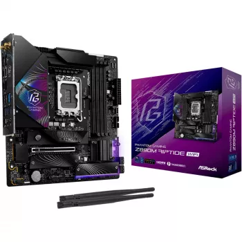 ASRock Phantom Gaming Z890M Riptide WiFi motininė plokštė, Intel Z890, LGA1851, micro ATX, DDR5, iki 256 GB, Wi-Fi 6E, Bluetooth, 5GbE LAN, USB4