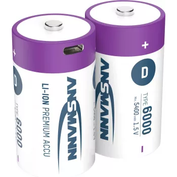 Ansmann 1314-0005 Įkraunamos Li-Ion baterijos Mono D tipo 6000 min. 5400 mAh, 2 vnt. dėžutėje