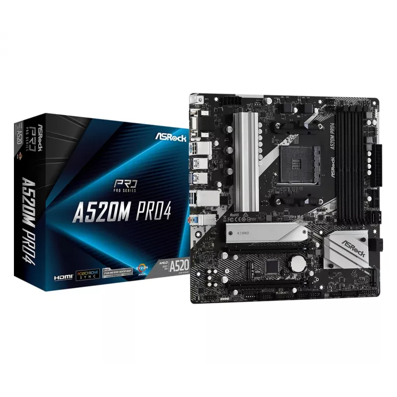 Motininė plokštė ASRock A520M PRO4 Socket AM4 micro ATX