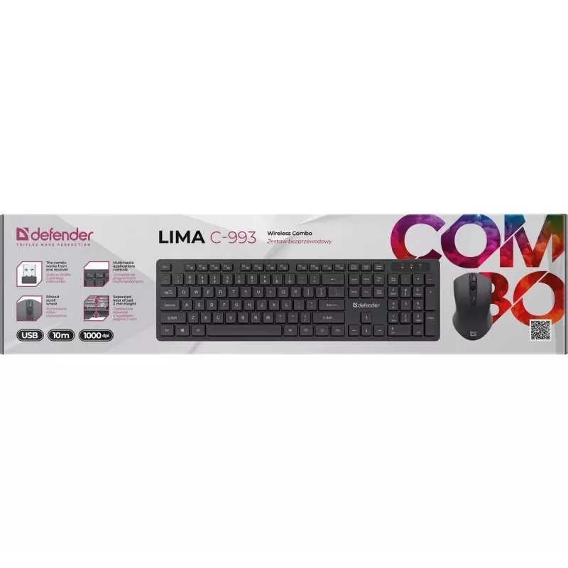 Belaidis klaviatūros ir pelės rinkinys DEFENDER C-993 RF 45996