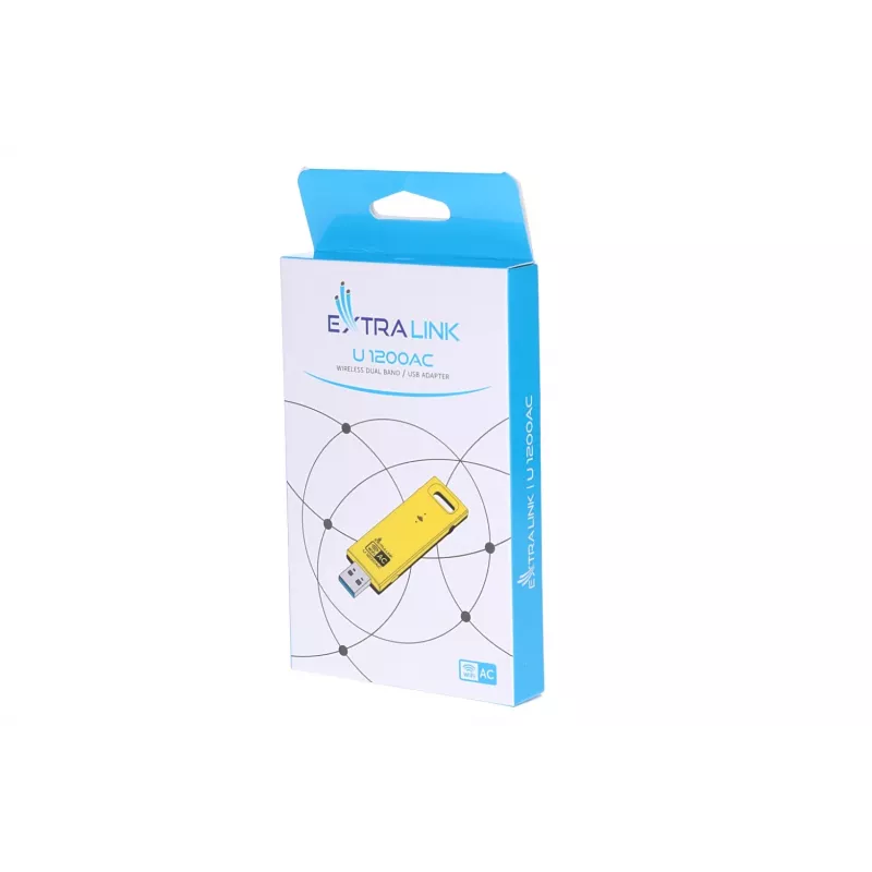 Belaidis USB adapteris Extralink U1200AC AC1200 Dual Band, geltonas plastikas
