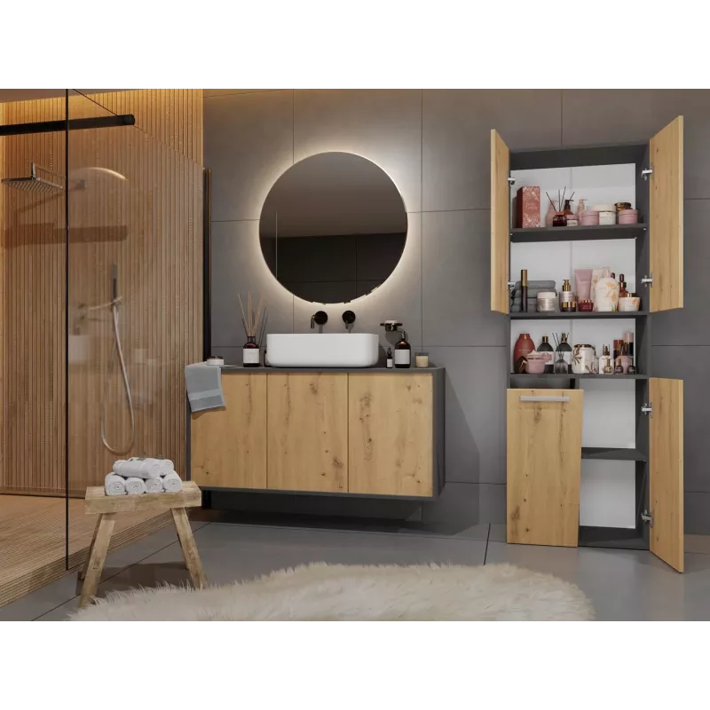 Vonios spintelė Top e Shop NEL 1K DK ANT/ART KP — grafito/ąžuolo, laisvai pastatoma, 5 lentynos, 600×300×1740 mm