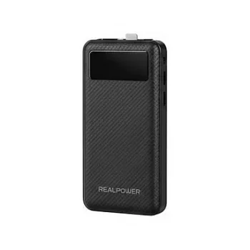 Power bank RealPower PB-10000 Plus 10 000 mAh 20W 2×USB-A 1×USB-C juoda
