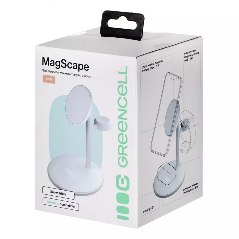 GREEN CELL INDUCTIVE CHARGER MAGSCAPE WHITE belaidis įkroviklis