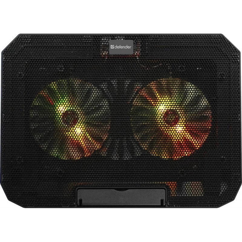 Nešiojamojo kompiuterio aušinimo padėklas DEFENDER NS-510 su 2 ventiliatoriais, 2×USB prievadais ir RGB apšvietimu