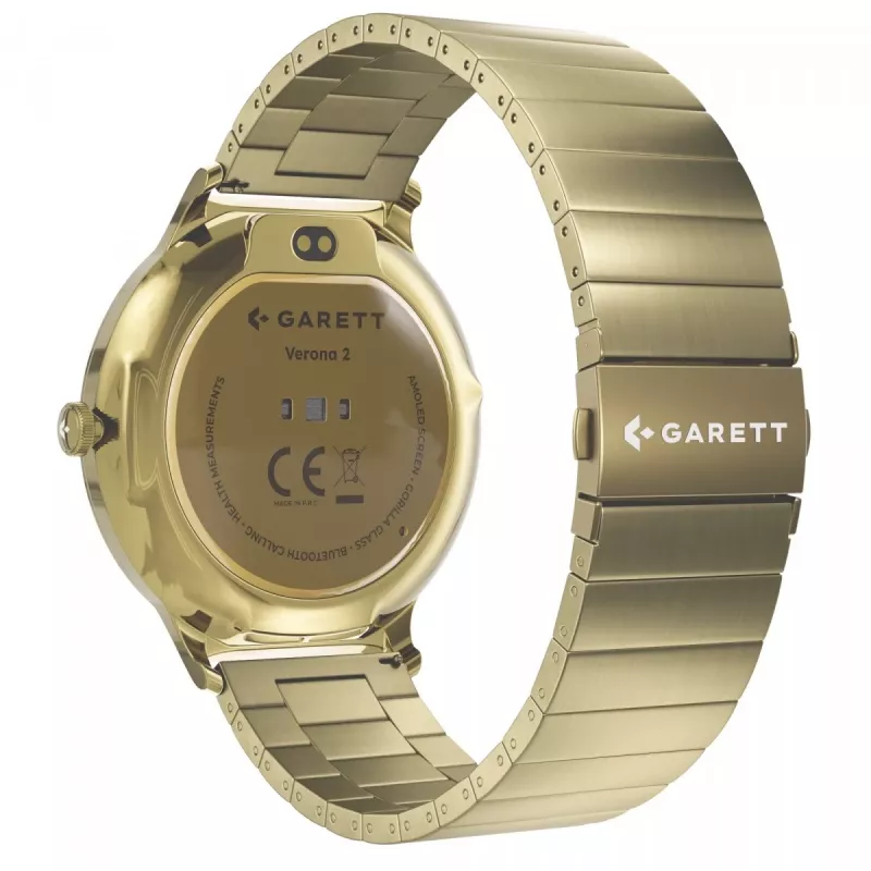 Išmanusis laikrodis Garett Verona 2 Gold Steel su Bluetooth ir širdies ritmo matuokliu