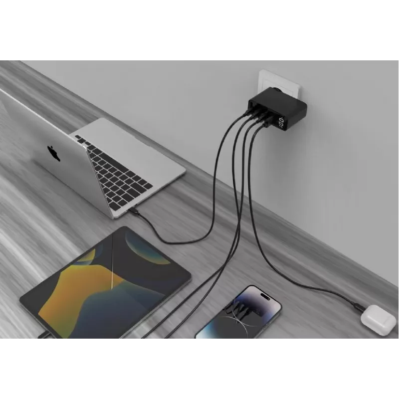 Gembird TA-UC-PDQC100LCD-01-BK mobiliojo įrenginio įkroviklis Nešiojamam kompiuteriui, Išmaniajam telefonui Juodas AC Greitas įkrovimas Vidaus patalpoms