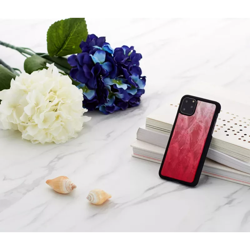 iKins apsauginis dėklas iPhone 11 Pro Max — rožinės ežero spalvos su juodu apvadu