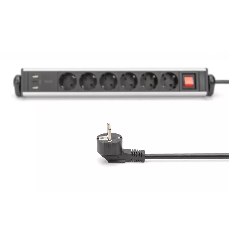 Digitus 6-ių lizdų biuro maitinimo juosta su 3 USB prievadais, 1,5 m laidas