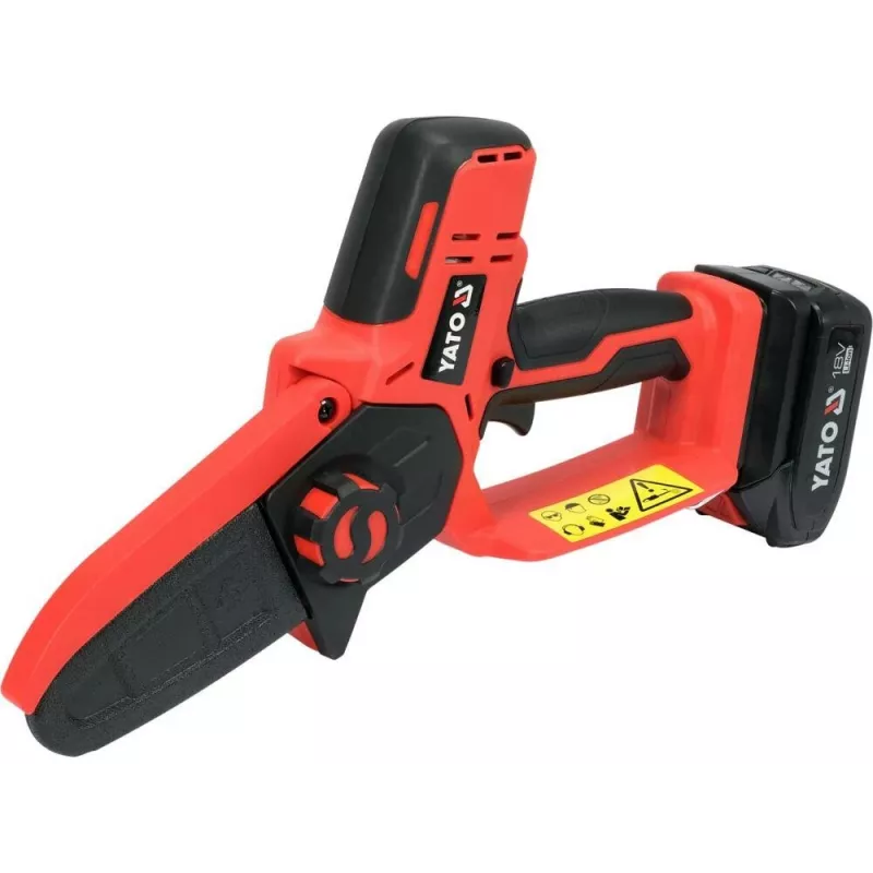 Belaidis pjūklas grandininis YATO YT-828135 — 18V Li-Ion 2Ah, 10 cm padanga, 3200 aps./min., 4,8 m/s grandinės greitis, 26 grandžių
