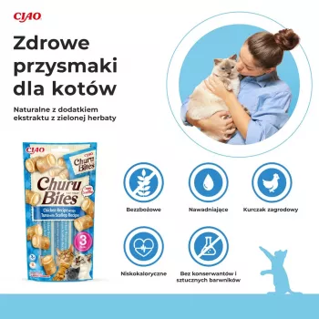 INABA Churu Bites Vištiena su tunu ir jūros šukutėmis - skanėstai katėms - 3x10 g
