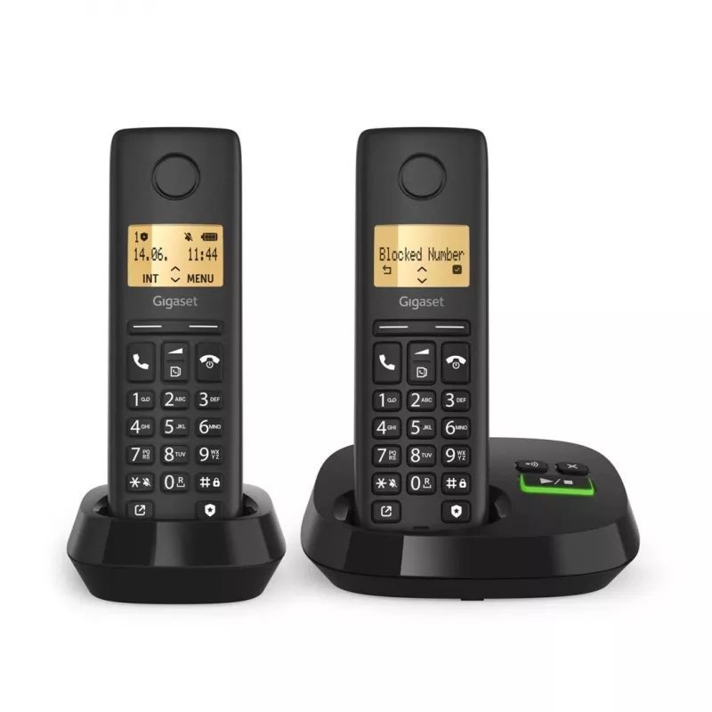 Belaidis analoginis/DECT telefonas Gigaset PURE 100A Duo – 2 rageliai, garsiakalbis, skambučio numerio rodymas, 1,5 colio ekranas, juoda