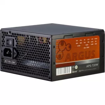 INTER TECH Argus APS-720W - Maitinimo blokas (115-230 V, 20+4 kontaktų ATX, 47-63 Hz, 12V1, +12V2, +3.3V, +5V, +5Vsb, 12V, aktyvus, ATX, juoda)