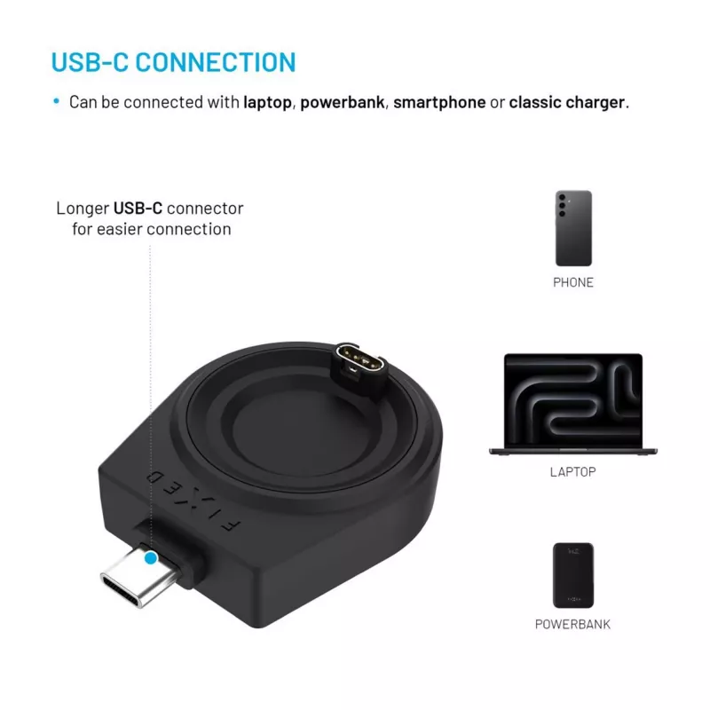USB-C įkrovimo adapteris Garmin Fenix / Epix / Venu / Vívoactive fiksuotas