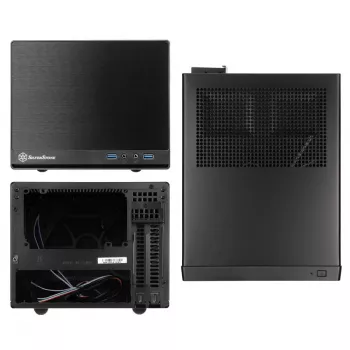 SilverStone SUGO 13 - stalinis kompiuterio korpusas - Mini-DTX - be maitinimo šaltinio (AT/PS/2) - juodas - USB/Garsas (SST-SG13B-Q)