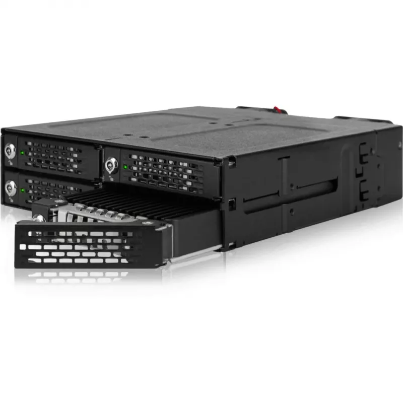 ICY DOCK ToughArmor MB720MK-B V3 - 4x PCIe 4.0 M.2 NVMe į 4x OCuLink 1x 5.25 lizdo mobilus stovas metalinis juodas su raktų užraktu (tri-mode suderinamas)