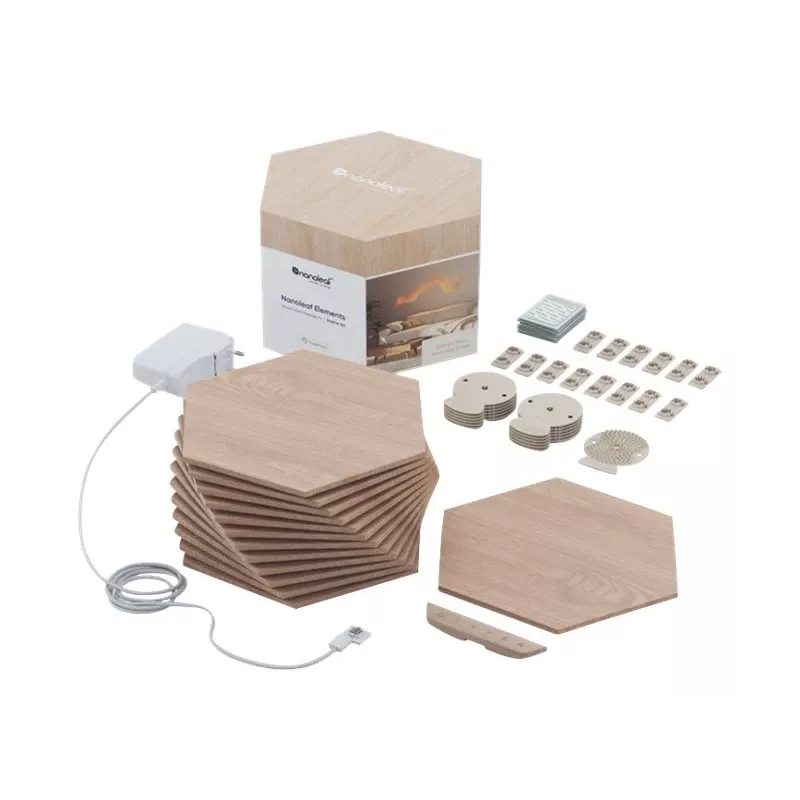 Nanoleaf Elements Wood Look Hexagons Starter Kit (13 plokščių) | Šalta balta + Šilta balta