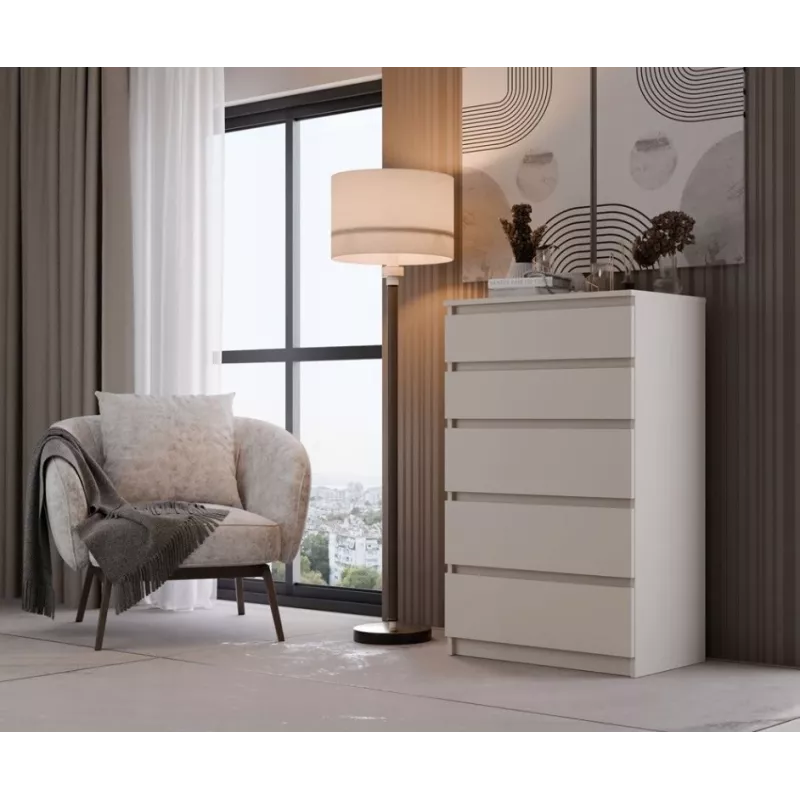 Komoda MALWA M5, 5 stalčių, Cashmere, 700×1095×400 mm, medžio drožlių plokštė