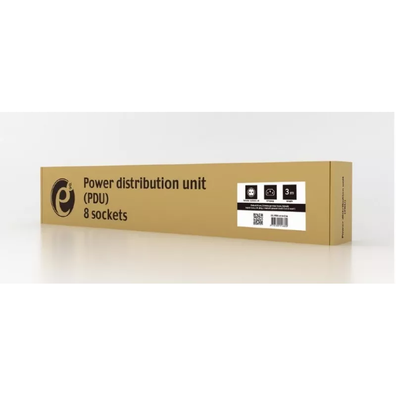 Maitinimo paskirstymo įrenginys GEMBIRD EG-PDU-014-C14, 8 AC lizdai, C14 įvadas, 3 m kabelis, 1U, 3680 W, 10 A, aliuminis, juodas