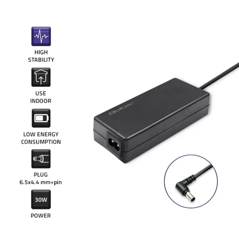 Qoltec 52400 maitinimo adapteris/inverteris vidaus naudojimui 30 W juodas