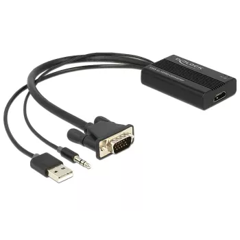 Vaizdo kabelio adapteris DeLOCK 62597 0,25 m HDMI Type A VGA D-Sub 3,5 mm USB Type-A juodas