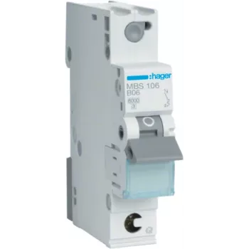 Automatinis jungiklis Hager MBS106 6A 1 modulis B charakteristika